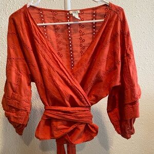 Forever 21 Terracotta Eyelet Wrap Blouse